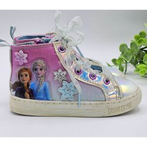 Frozen 2 High Top Sneakers Girl's 8 Multicolor Elsa Anna Disney Lace Tie Zip Sid